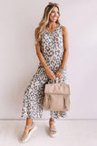 Leopard Print Pockets Wide Leg Sleeveless Jumpsuit