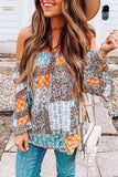 Boho Mixed Floral Print Flutter Sleeve Off Shoulder Blouse