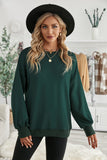 Plain Drop-shoulder Pullover Sweatshirt /Black/Green