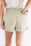 Khaki Cuffed High Waist Shorts