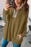 High Neck 1/4 Zip Pocketed Cozy Sweater