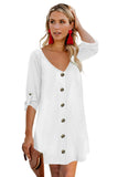 V Neck Button Front Roll up Tab Sleeve Dress