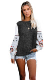 Contrast Printed Sleeve Knit Sweatshirts