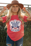 Red WILD WEST RODEO Letter Western Pattern Print Graphic T Shirt