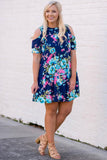 Floral Plus Size Cold Shoulder Ruffle Pocket Mini Dress