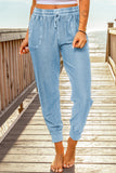 Sky Blue Elastic Waist Jogger Pants with Pockets