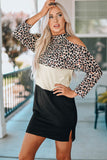 Leopard Color Block Cold Shoulder Shift Mini Dress