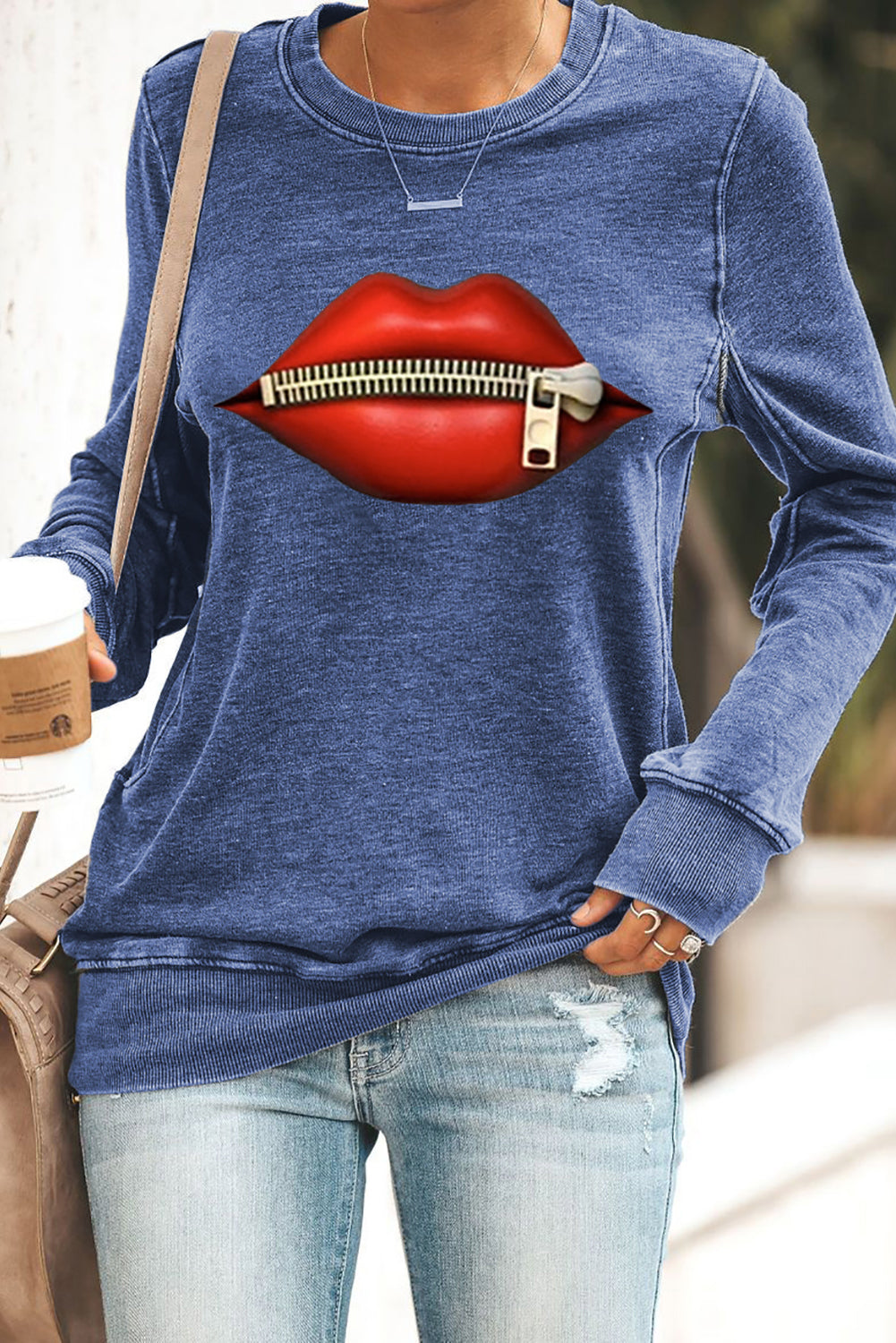 Zipped Red Lip Gray Sweatshirt