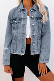 Turn Down Collar Buttons Cut-out Denim Jacket