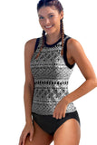 Ethnic Print High Neck Strappy Tankini