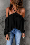 Black Halter Neck Off-shoulder Blouse