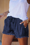Casual Pocketed Frayed Denim Shorts