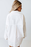 White Eyelet Detail Oversize Shirt with Chest Pockets