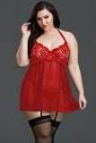 Plus Size Black Mesh & Venice Embroidery Lace Babydoll