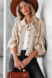 Waffle Knit Buttons Cropped Jacket with Pockets
