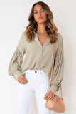 Ruffled Patchwork Bubble Sleeve Loose Shirt