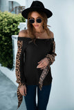 Contrast Leopard Sleeve Off Shoulder Top