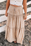 Smocked Ruffled Tiered Spots High Waist Maxi Skirt