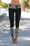 Navy Floral Printed Details Leggings Yoga Pants