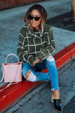 Beige Grid Pattern Turtleneck Sweater