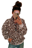 Leopard 1/4 Zip Elastic Cuff Fashion Print Sherpa Pullover