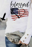 White Blessed American Flag Buttoned Long Sleeve T Shirt