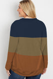 Crew Neck Striped Color Block Plus Size Sweatshirt