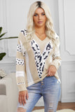 Animal Print Accent V Neck Sweater