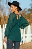 Swiss Dot Lace-up V Neck Long Sleeve Top