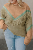 color Color Mixed Fringe Pullover Plus Size Sweater