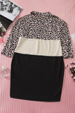 Leopard Color Block Cold Shoulder Shift Mini Dress