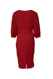 Plus Size Puff Sleeve Wrap V Neck Midi Dress