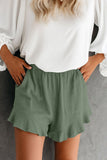 Khaki High Waist Pocketed Ruffle Shorts