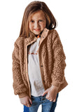 Beige Buttoned Solid Fleece Girl's Coat