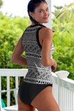 Ethnic Print High Neck Strappy Tankini