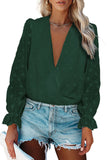 Polka Dot Print Deep V Neck Blouse