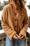 Casual V Neck Button Up Teddy Jacket