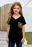 V Neck Leopard Splicing Kid Tee