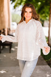 White Sheer Texture Pearl Button Blouse