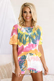 Tie-dye Print Tee and Drawstring Shorts Lounge Set
