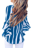 Vertical Stripes V Neck 3/4 Sleeve Blouse