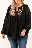 Embroidered Swiss Dot Texture Plus Size Blouse
