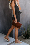 Button V Neck Romper with Belt