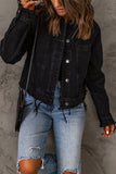 Black Frayed Trim Button Down Denim Jacket