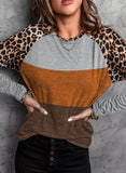 Leopard Striped Color Block Long Sleeve Blouse