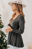 Solid Color Buttons Long Sleeve Babydoll Blouse