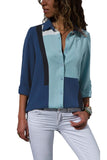 Navy Blue Color Block Long Sleeve Button Up Shirt