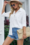 White Textured Buttons Pocketed Shirt