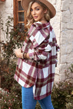 Red Plaid Print Pocket Buttoned Shacket