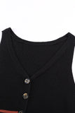 V Neck Striped Pattern Knit Tank Top with Buttons